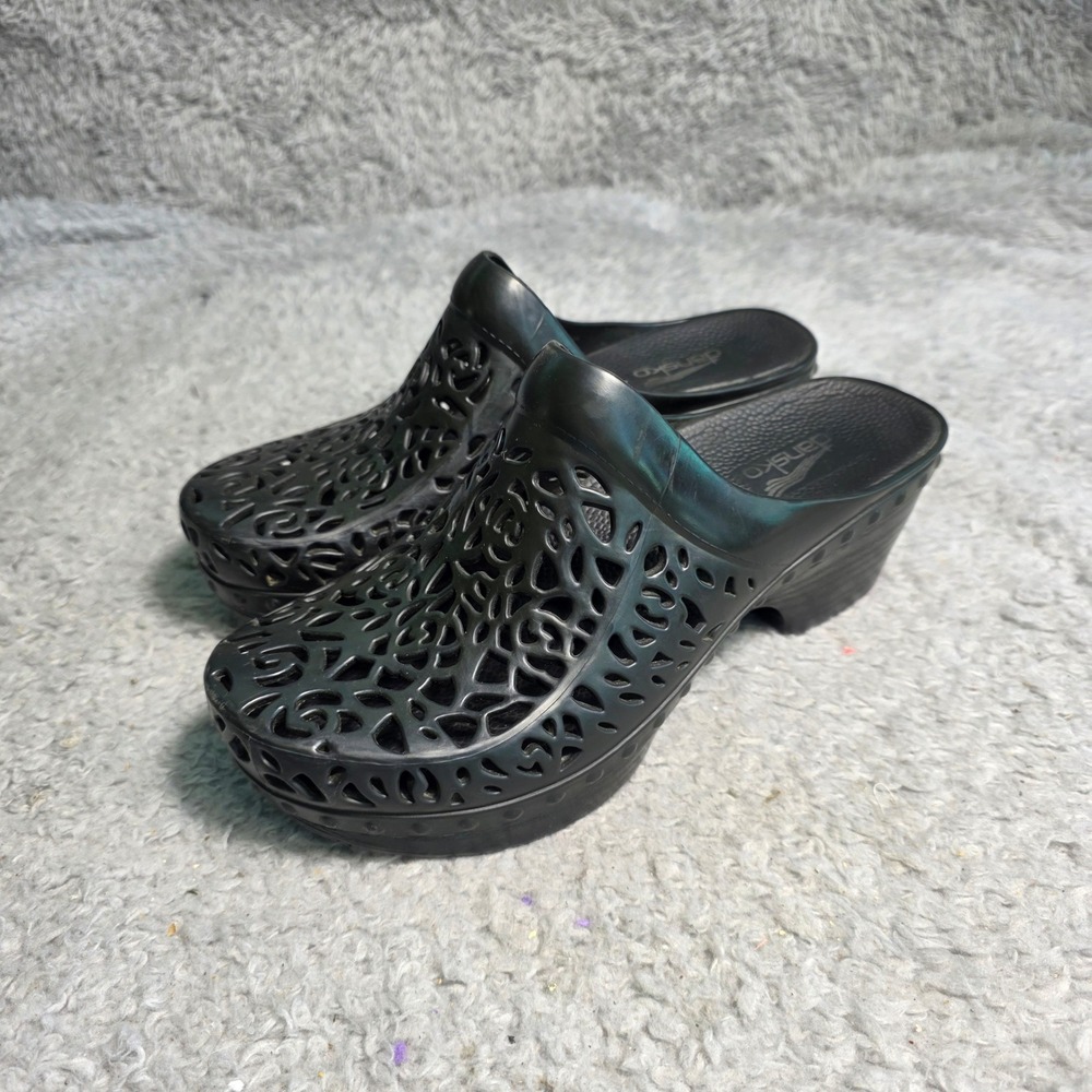Dansko Sophie Clogs Black Cutout Rubber Mules‎ Women EU 36 US 5.5-6 Excellent